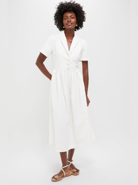 Tuckernuck Dresses & Skirts - Tuckernuck White Seersucker Shawl Collar Adelaide Midi Dress Cotton Size M